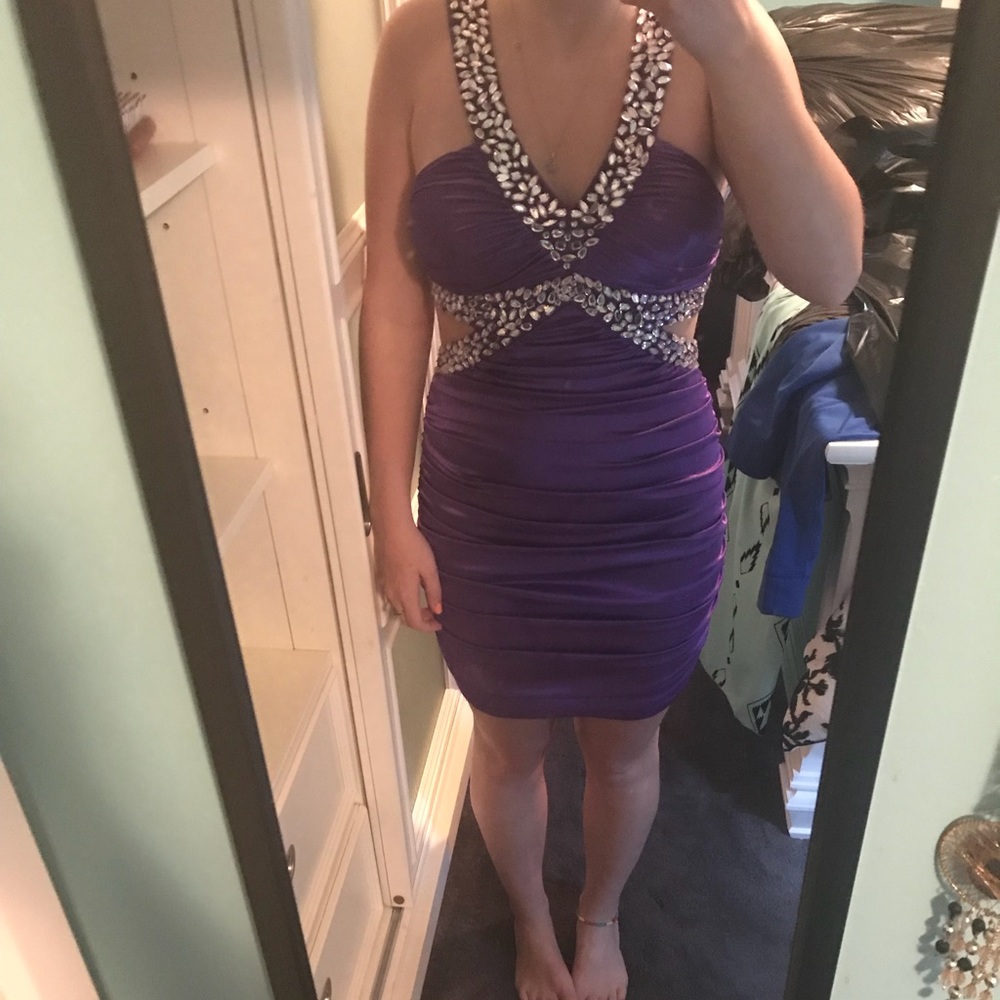 Short purple cut out prom dress